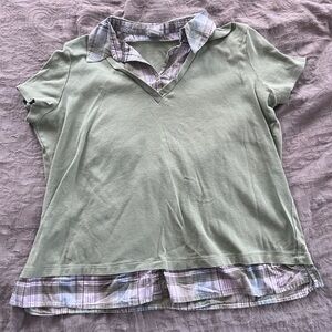 Vintage Fashion Bug Plaid Layered Women’s Short Sleeve Top Size 4XL Y2K Twee